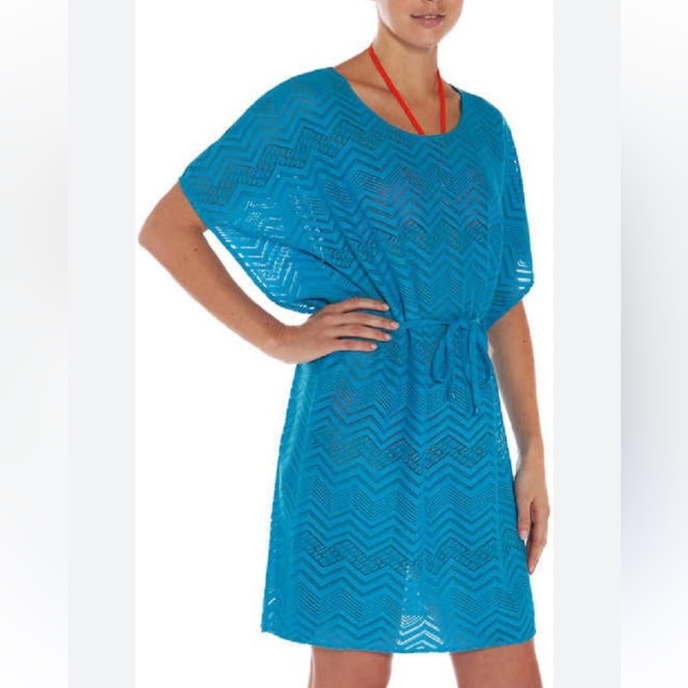 Mario Serrani Blue Swim Coverup with Dolman Sleeves